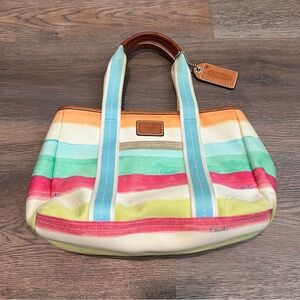 Coach Hampton Small Tote bag 10025 Mulitcolor Watercolor Stripe Canvas